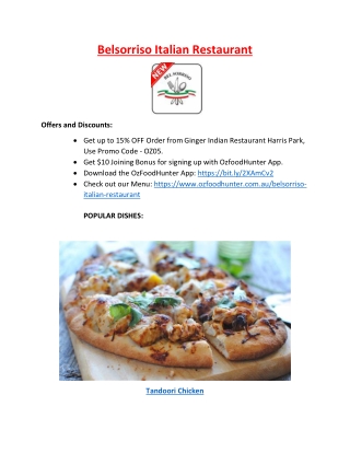 15% off - Belsorriso Italian Restaurant Berkeley Vale, NSW