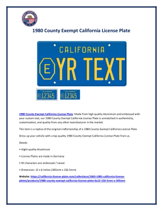 1980 County Exempt California License Plate