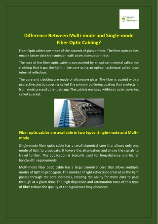 Difference Between Multi-mode and Single-mode Fiber Optic Cabling