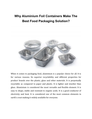 Why do Aluminium Foil Containers Make The Best Food Packaging Solution?