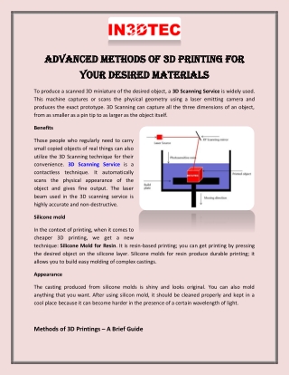 Advanced Methods of 3D Printing for Your Desired Materials