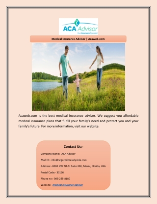 Medical Insurance Advisor | Acaweb.com