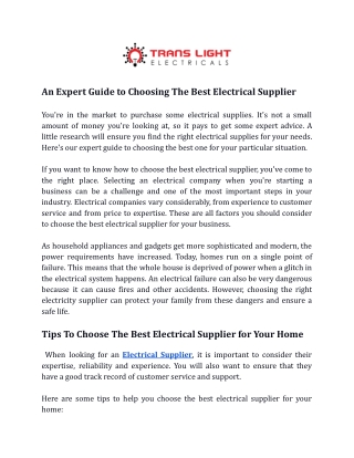 An Expert Guide to Choosing The Best Electrical Supplier