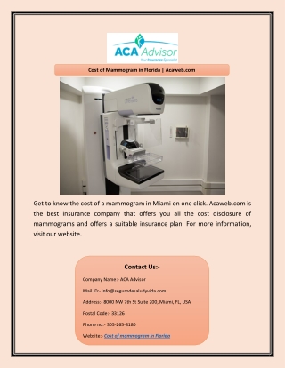 Cost of Mammogram in Florida | Acaweb.com