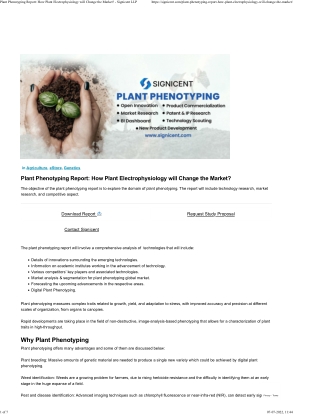 Plant Phenotyping Report How Plant Electrophysiology will Change the Market - Signicent LLP