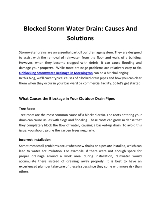 Blocked Storm Water Drain: Causes And Solutions