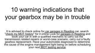 10 warning indications that your gearbox may be in trouble