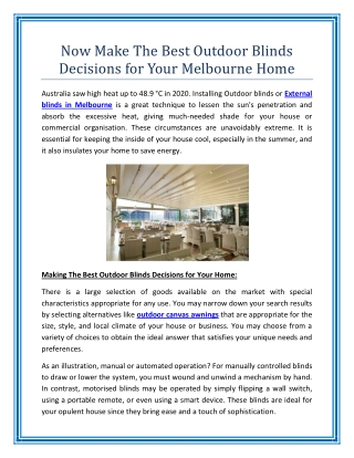 Now Make The Best Outdoor Blinds Decisions for Your Melbourne Home