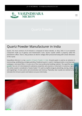 Quartz Powder Manufacturer in India- vasundhara Micron