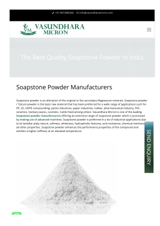 Soapstone powder manufacturers in India | Vasundhara Micron