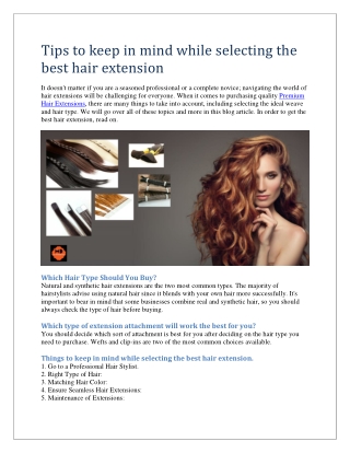 Tips to keep in mind while selecting the best hair extension.
