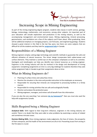 Increasing Scope in Mining Engineering