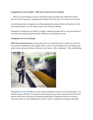 Fumigation Services in Dubai - SMG Pest Control Services in Dubai