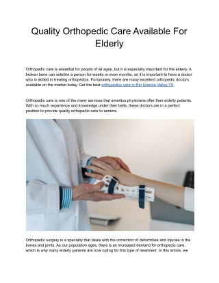 Quality Orthopedic Care Available For Elderly