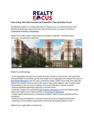 How to Buy, Sell, Rent Commercial Properties_ Tips by Realty Focus!