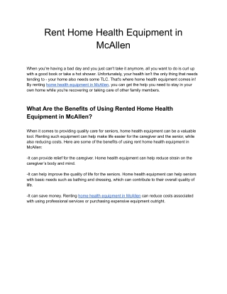 Rent Home Health Equipment in McAllen