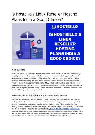 Is Hostbillo's Linux Reseller Hosting Plans India a Good Choice_