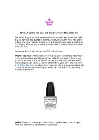 Grab LA Colors Top Coat and Try these Three Quick Nail Arts