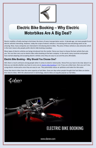 Electric Bike Booking – Why Electric Motorbikes Are A Big Deal?