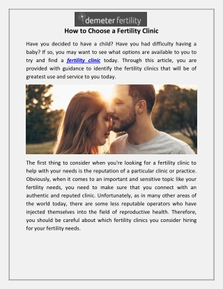 How to Choose a Fertility Clinic