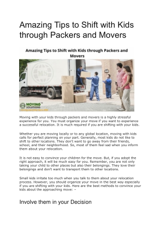 Amazing Tips to Shift with Kids through Packers and Movers