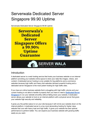 Serverwala's Dedicated Server Singapore Offers a 99.90% Uptime Guarantee