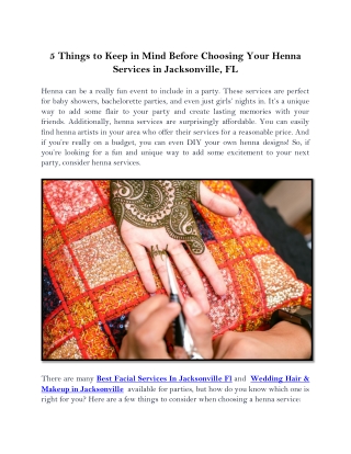 5 Things to Keep in Mind Before Choosing Your Henna Services in Jacksonville, FL