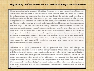 Negotiation, Conflict Resolution, and Collaboration for the Best Results