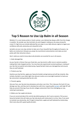 Top 5 Reason to Use Lip Balm in all Season