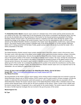 Biosimilars Market Assessment 2022-2028: Industry Size, Share and Top Key Player