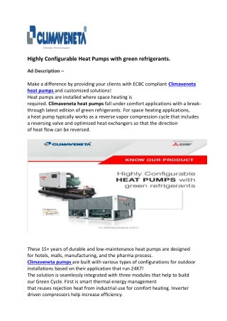 Highly Configurable Heat Pumps with green refrigerants.