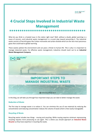 4 Crucial Steps Involved in Industrial Waste Management