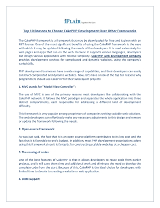 Top 10 Reasons to Choose CakePHP Development Over Other Frameworks