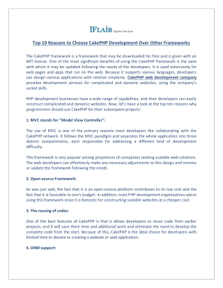 Top 10 Reasons to Choose CakePHP Development Over Other Frameworks