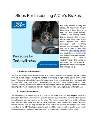 Procedure to check car brakes