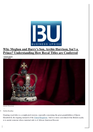 Why Meghan and Harry’s Son, Archie Harrison, Isn’t a Prince? Understanding How R