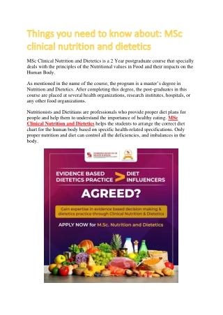 Things you need to know about: MSc clinical nutrition and dietetics