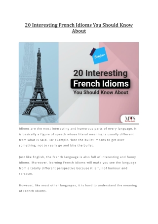 20 Interesting French Idioms You Should Know About