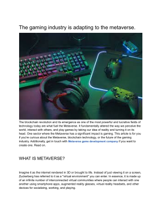 The gaming industry is adapting to the metaverse