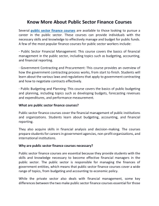 Know More About Public Sector Finance Courses