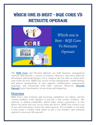BQE Core Vs Netsuite Openair