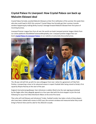 Crystal Palace Vs Liverpool How Crystal Palace can back up Malcolm Ebiowei deal