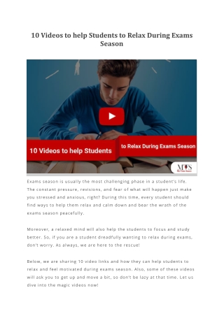 10 Videos to help Students to Relax During Exams Season