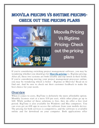 Moovila Pricing Vs Bigtime Pricing