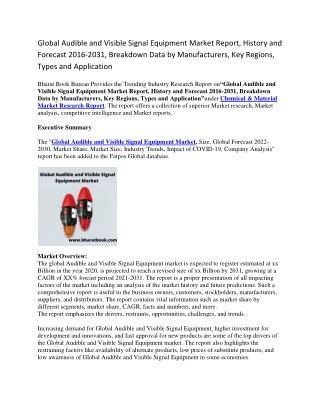 Global Audible and Visible Signal Equipment Market Report, History and Forecast 2016-2031, Breakdown Data by Manufacture