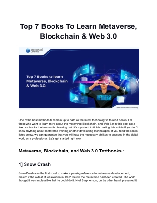 Top 7 Books To Learn Metaverse, Blockchain & Web 3