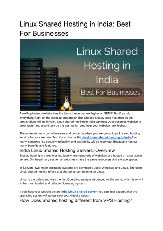 Linux Shared Hosting in India: Best For Businesses