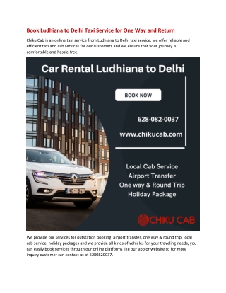 Book Ludhiana to Delhi Taxi Service for One Way and Return