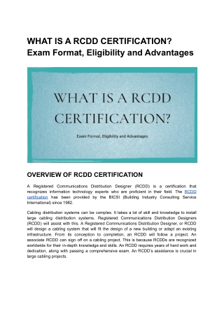 WHAT IS A RCDD CERTIFICATION? Exam Format, Eligibility and Advantages