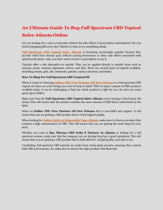 An Ultimate Guide To Buy Full Spectrum CBD Topical Salve Atlanta Online